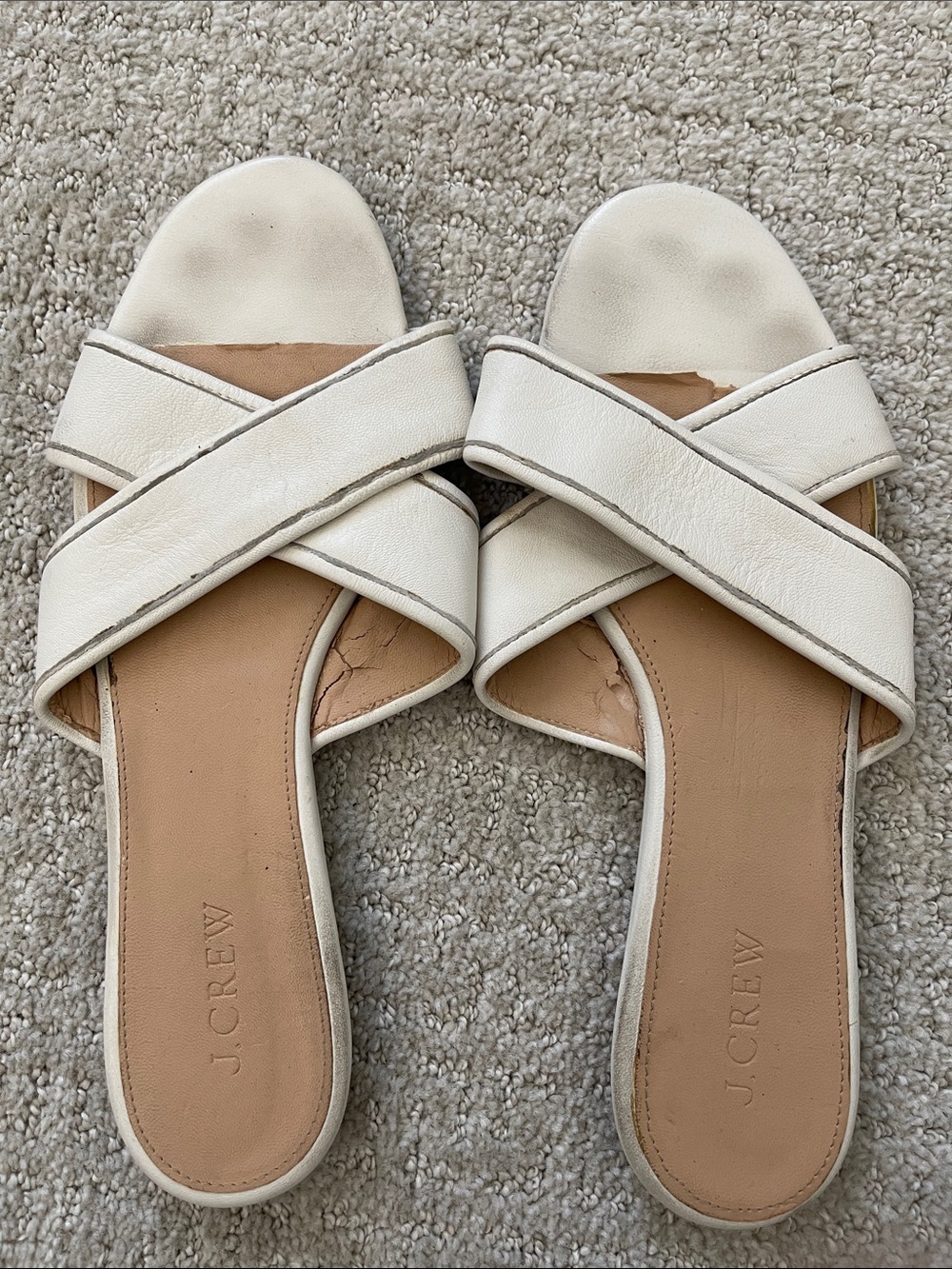 J. Crew Cora White Leather Crisscross Slide Sandals